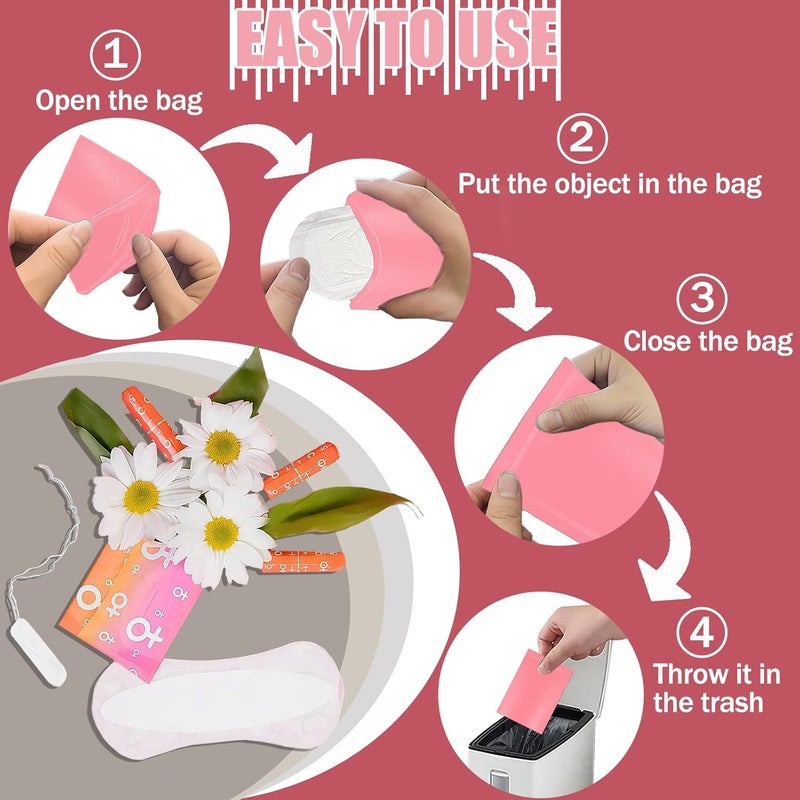 FARVIGOR 110pcs Sanitary Napkin Disposal Bags, Women Tampon Disposal Bags, Sealed Opaque Feminine Hygiene Disposal Pads Bag for Privacy, Pink - Image 5